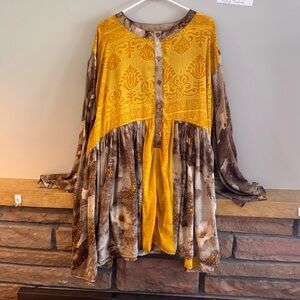 Yellow and Brown Women's Mini Dress